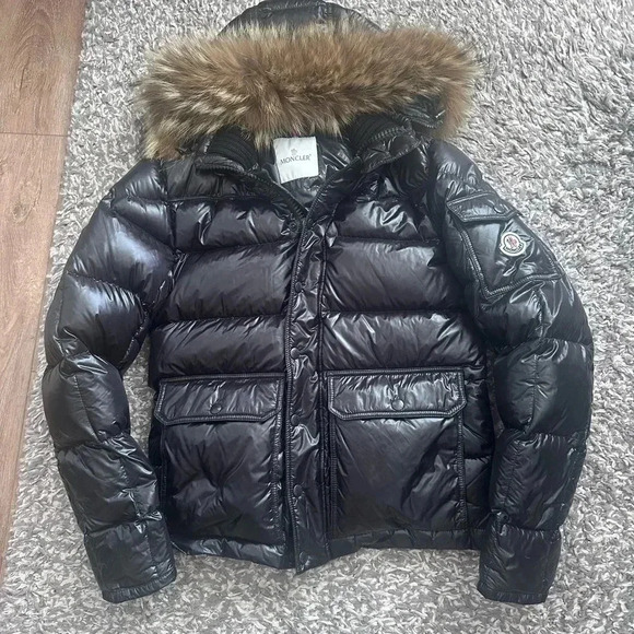 Authentic Moncler Black Coyote Fur  Trim Hubert Puffer - Picture 1 of 17